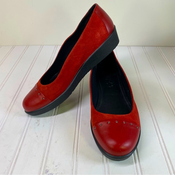 hotter Shoes Hotter Red Suede Leather Wedge Ballet Style Flats